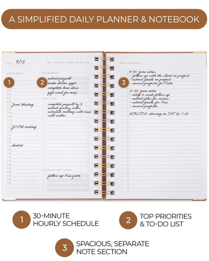 ZICOTO Aesthetic Daily Planner And Notebook With Hourly Schedule - Aesthetic Spiral To do List Notepad For Work/Home to Organize Tasks And Appointments - Stylish School/Office Supplies Book For Women