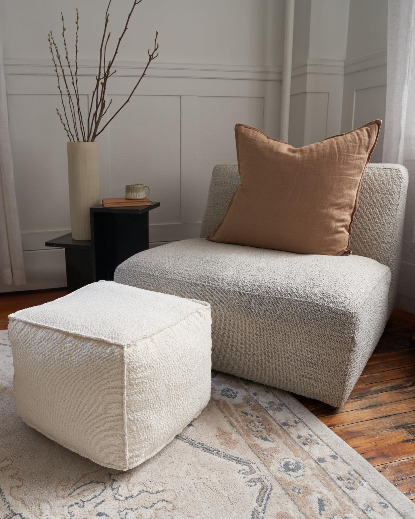 ZICOTO Beautiful Boucle Pouf Ottoman and Foot Rest - Elevate Your Living Room Decor with Lightweight Comfort and Charm - A Round Modern Foam Filled Foot Stool Perfect to Rest Your Feet