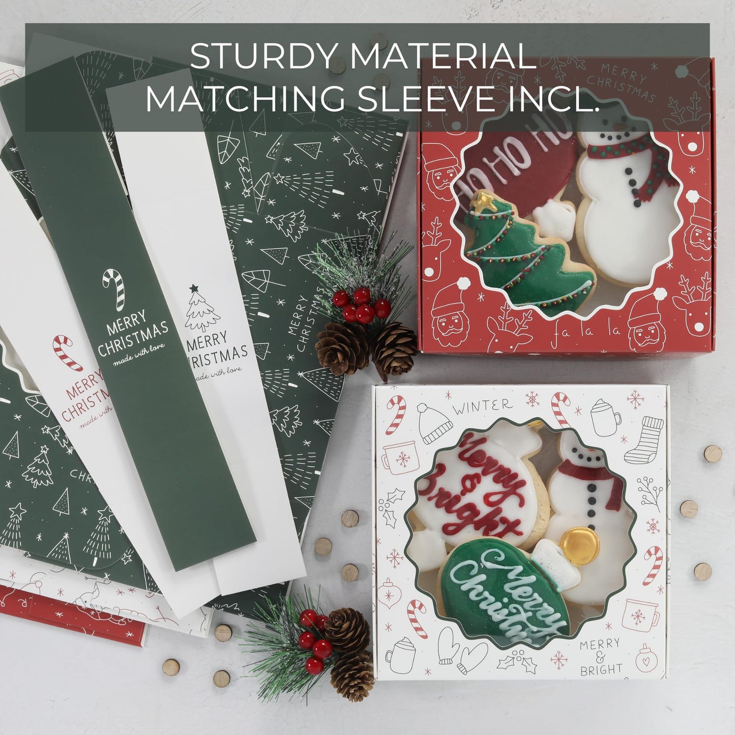 Beautiful Christmas Cookie Boxes Set Of 9 - Cute Containers Are Perfect To Share Delicious Homemade Cookies, Candy Or Cupcakes With Friends & Family - Sturdy Tins With Lids For Holiday Gift Giving