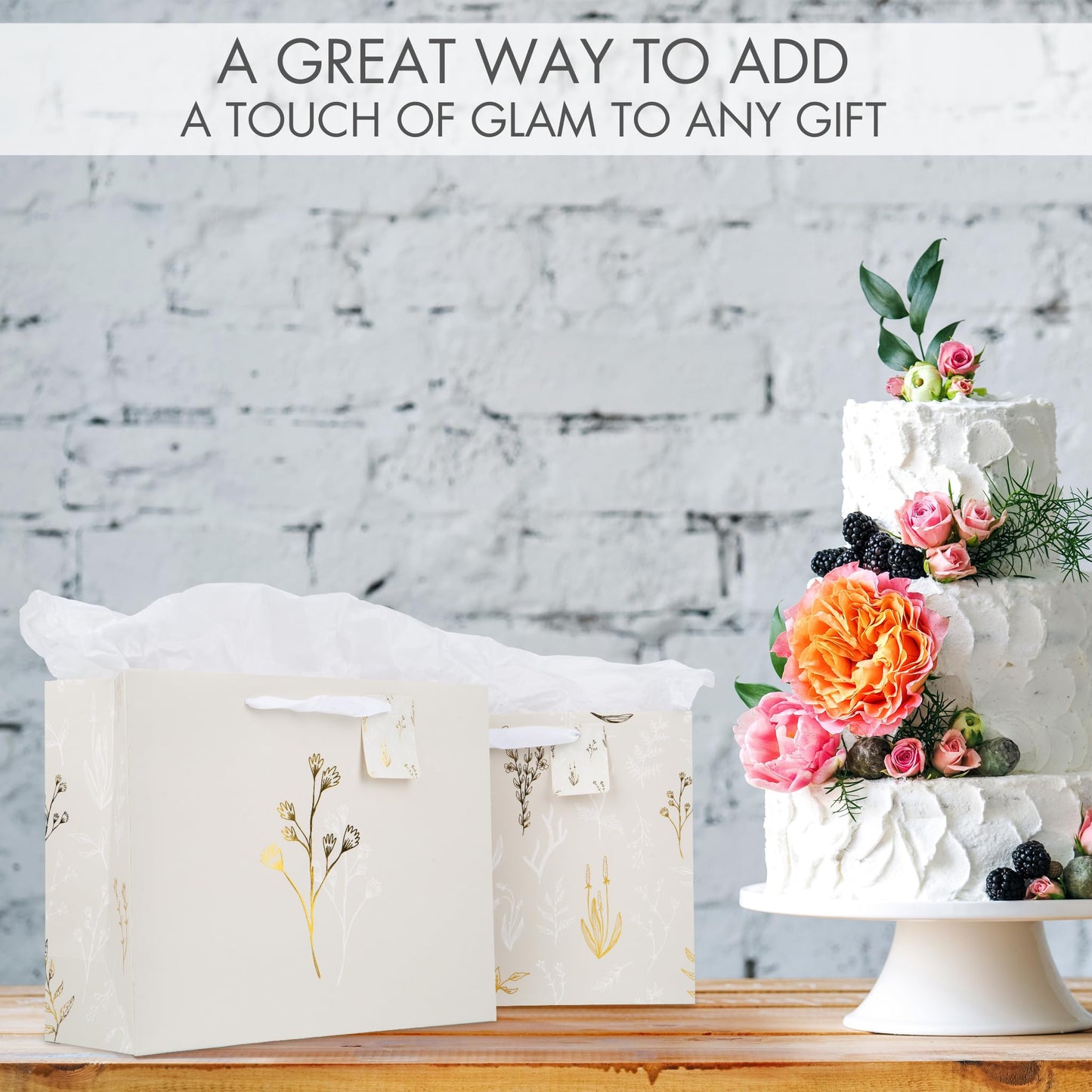 Beautiful Gift Bags Set of 2 - Large 13" Bags with Handles incl. Matching Tissue Paper, Cards & Stickers - Reusable and Perfect For Presents of Any Birthday, Weddings, Mothers Day & Special Occasion