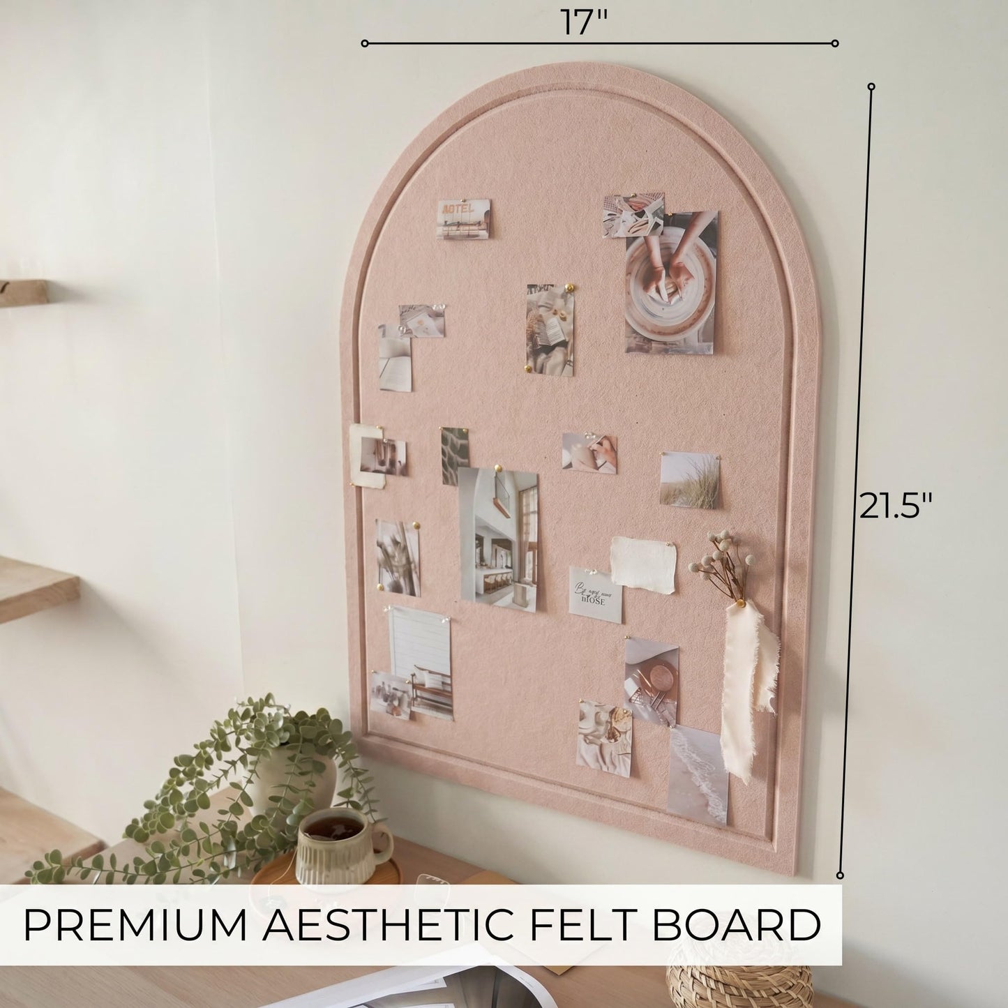 Large Arched Felt Bulletin Board - Stylish Perfectly Sized 21.5" x 17" Cork Board Alternative for Office & Wall Decor – Bulletin Board Set with Pins is Perfect to Display Your Photos