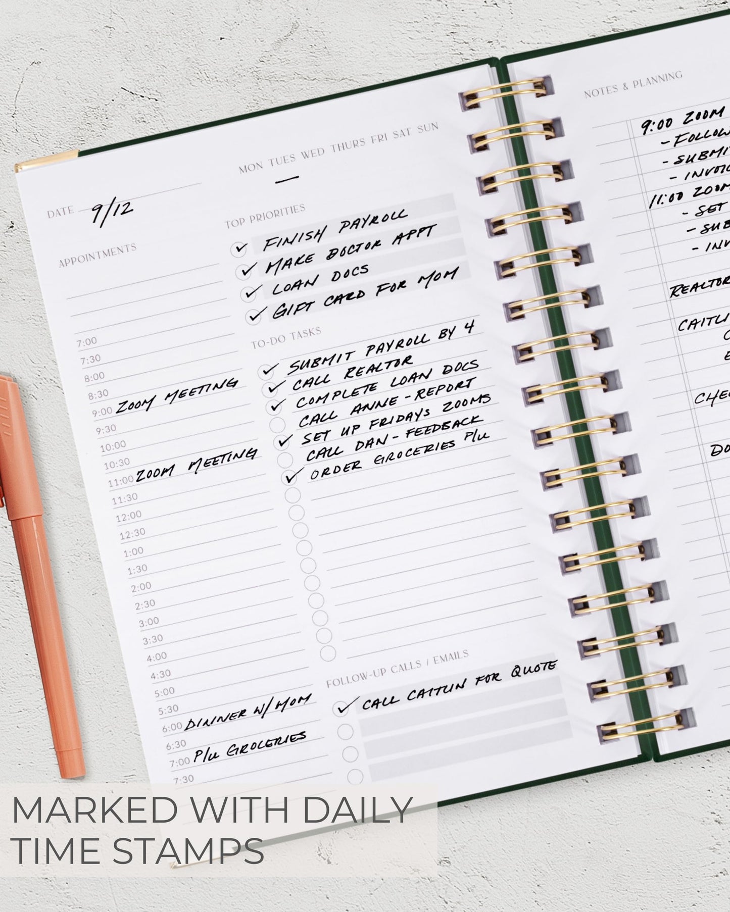 Aesthetic Daily Planner And Notebook With Hourly Schedule - Aesthetic Spiral To do List Notepad For Work/Home to Organize Tasks And Appointments - Stylish School/Office Supplies Book For Women