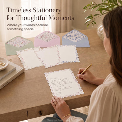 Beautiful Stationery Set with Envelopes - Scalloped Letter Writing Paper