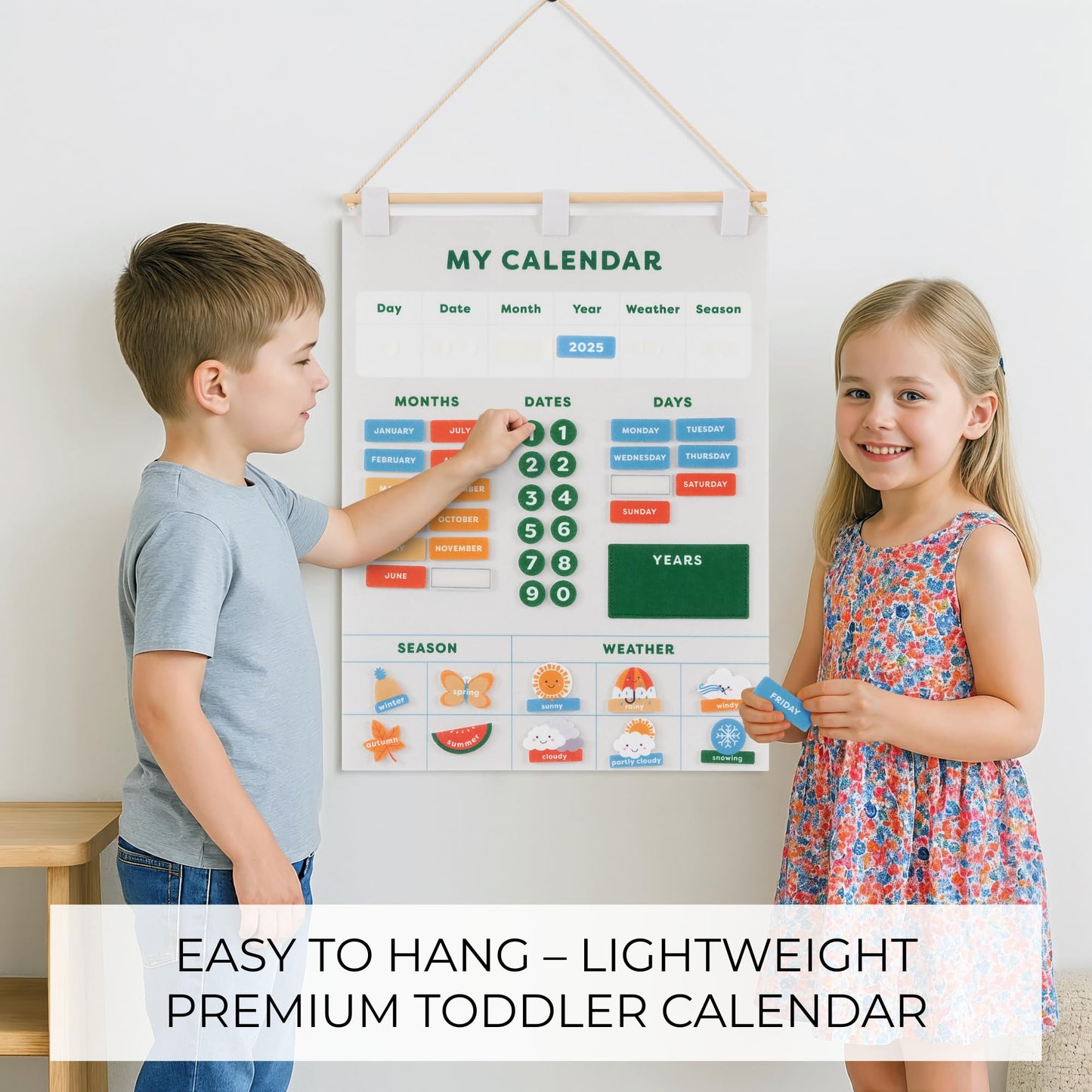 Beautiful Toddler and Kids Calendar - Perfect Homeschool Supplies with Months, Days of The Week, Season and Weather - Cute Play Room Essentials for Preschool Learning