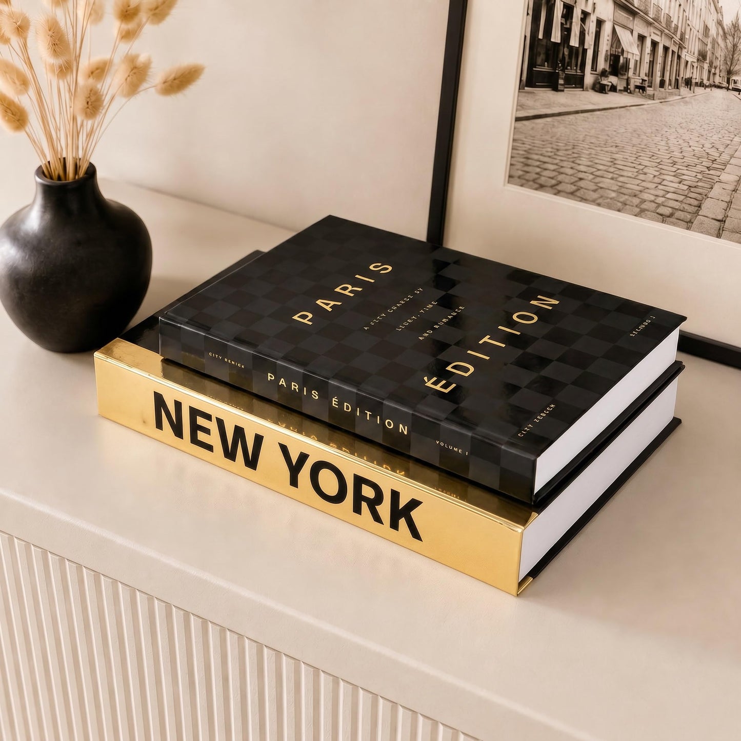 Beautiful Decorative Books - Set of 2 Boxes Enhance Your Coffee Table, Bookshelf or Mantel Shelf Decor - Luxury Fake/Faux Books for Modern Home Decoration, Photo Storage and as a Keepsake Box