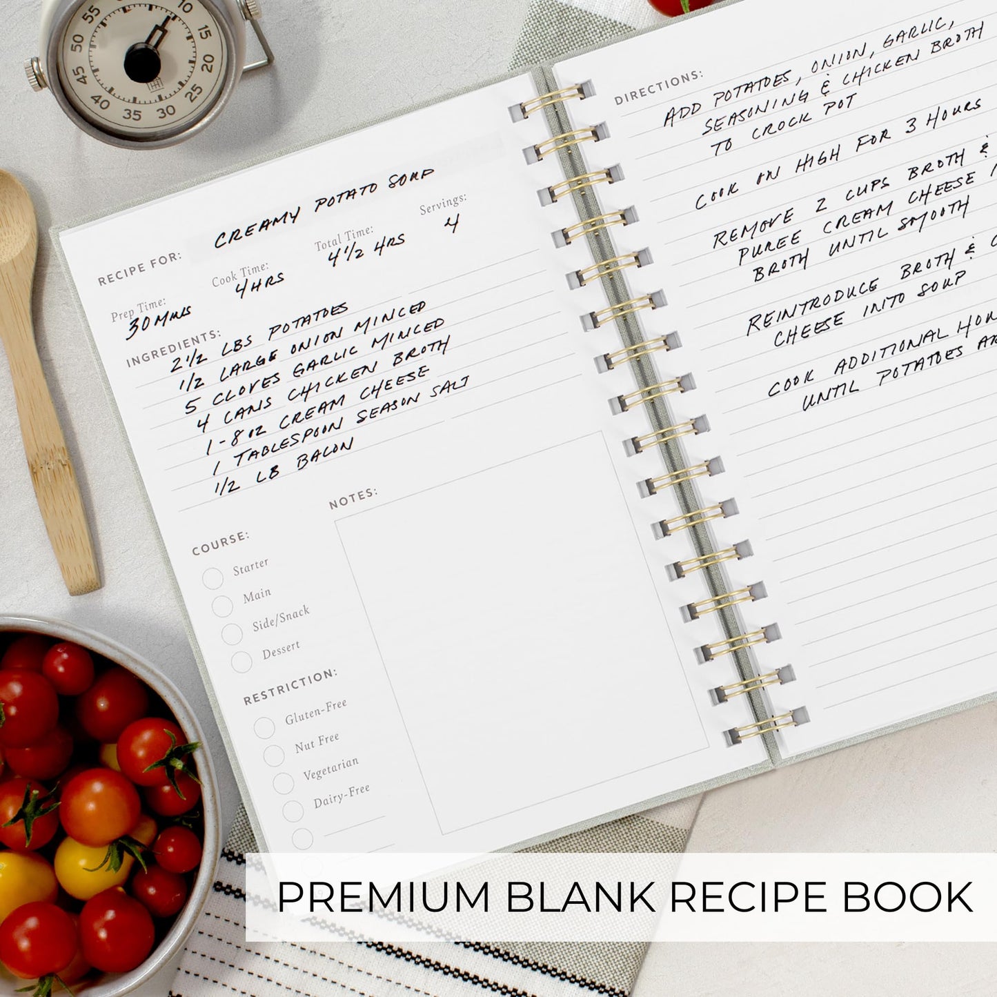 ZICOTO Aesthetic Blank Recipe Book with Linen Cover - The Perfect Recipe Notebook to Write in Your Own Recipes - Beautiful Blank Cookbook to Organize Your Recipes