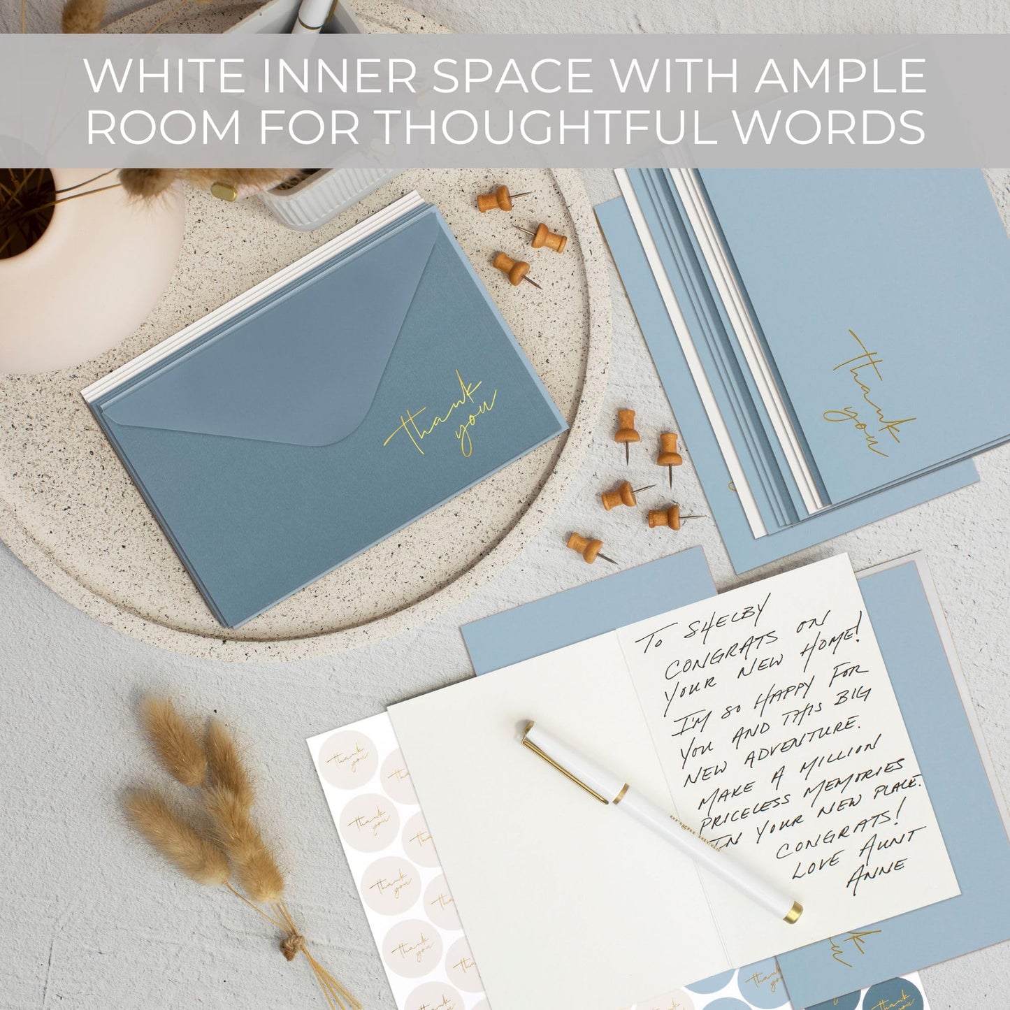 Beautiful Thank You Cards Set of 30 With Envelopes and Stickers - Elegant Blank Cards For Personalized Notes - Perfect Bulk Stationary Set For All Occasions incl. Weddings, Business & Baby Showers