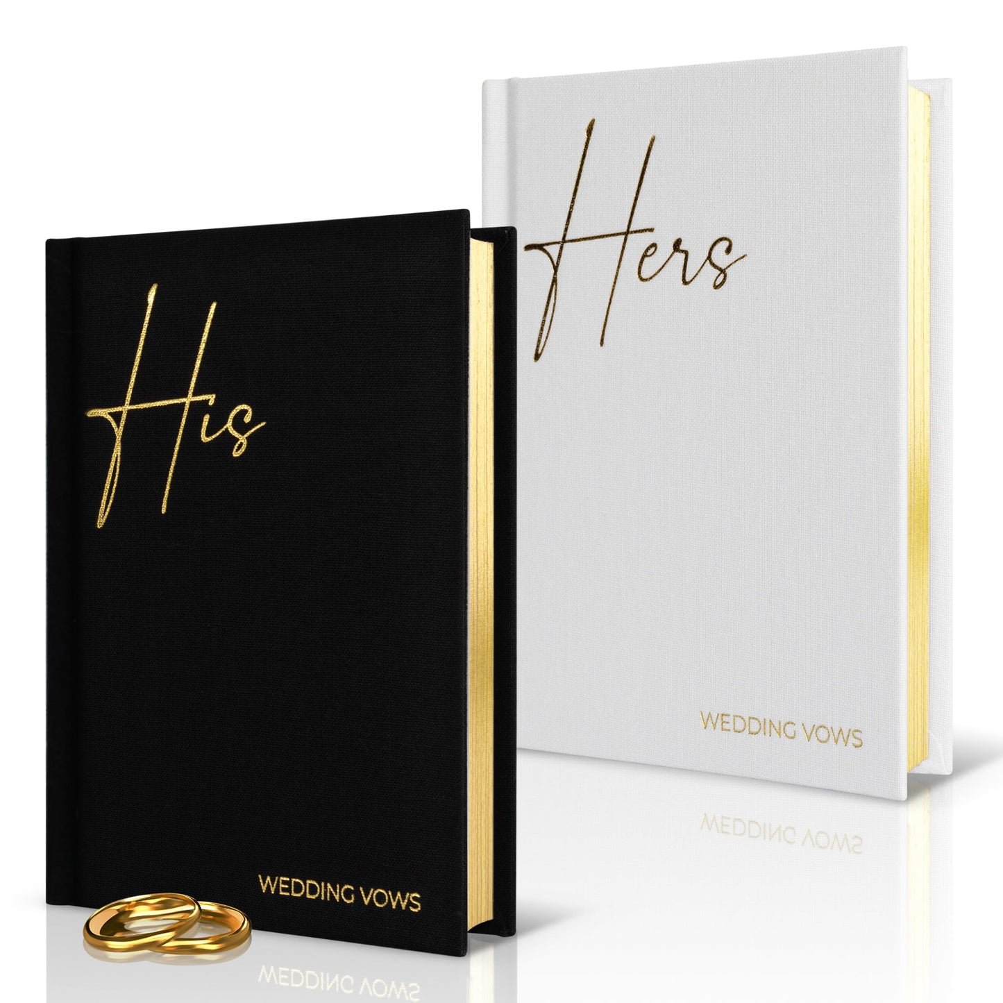 ZICOTO Elegant Linen Wedding Vows With Gold Foil Lettering - Perfectly Sized His and Hers Vows With Plenty Of Pages To Write Whatever is on Your Heart - A Beautiful Addition For The Wedding Day