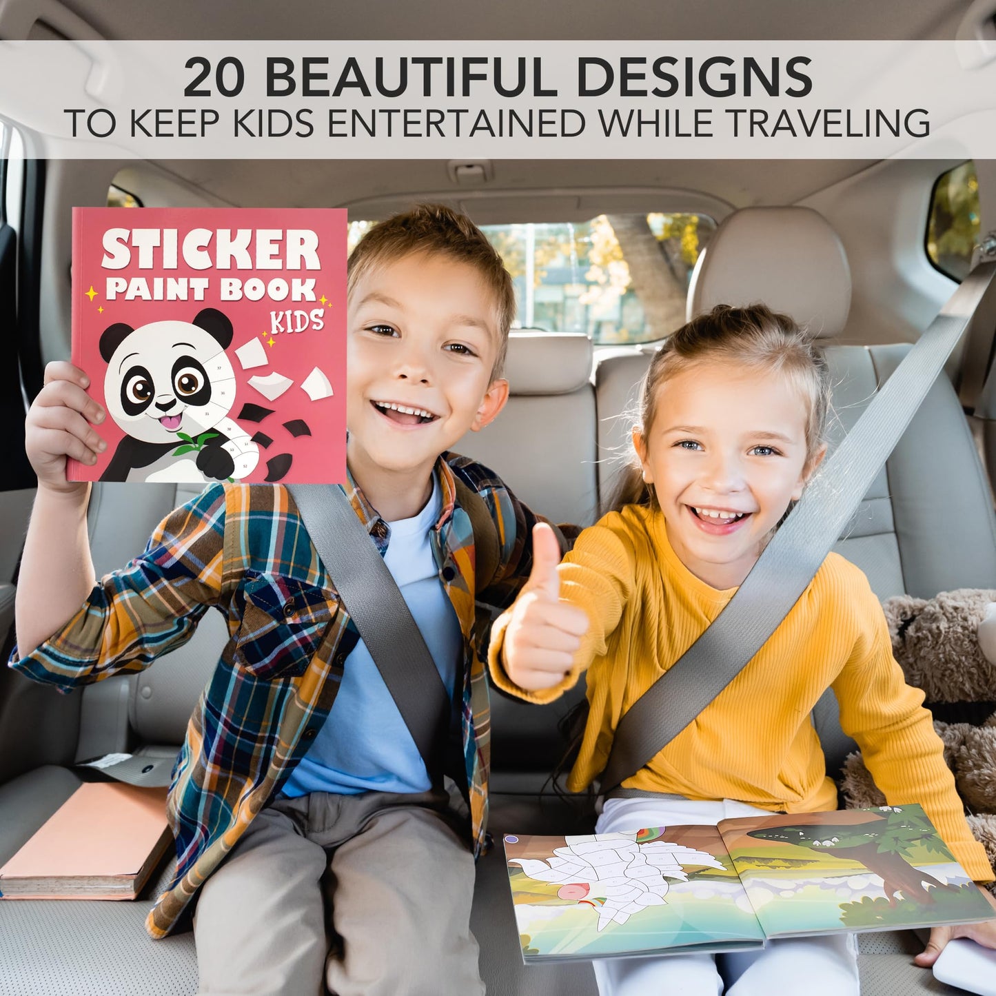 Fun Paint with Sticker Books for Kids Set of 2 - Entertaining Sticker Activity with Vibrant Themes Keeps Kids Ages 4-8 Busy - Perfect Puzzle to Learn Shapes and Numbers at Home or Travelling