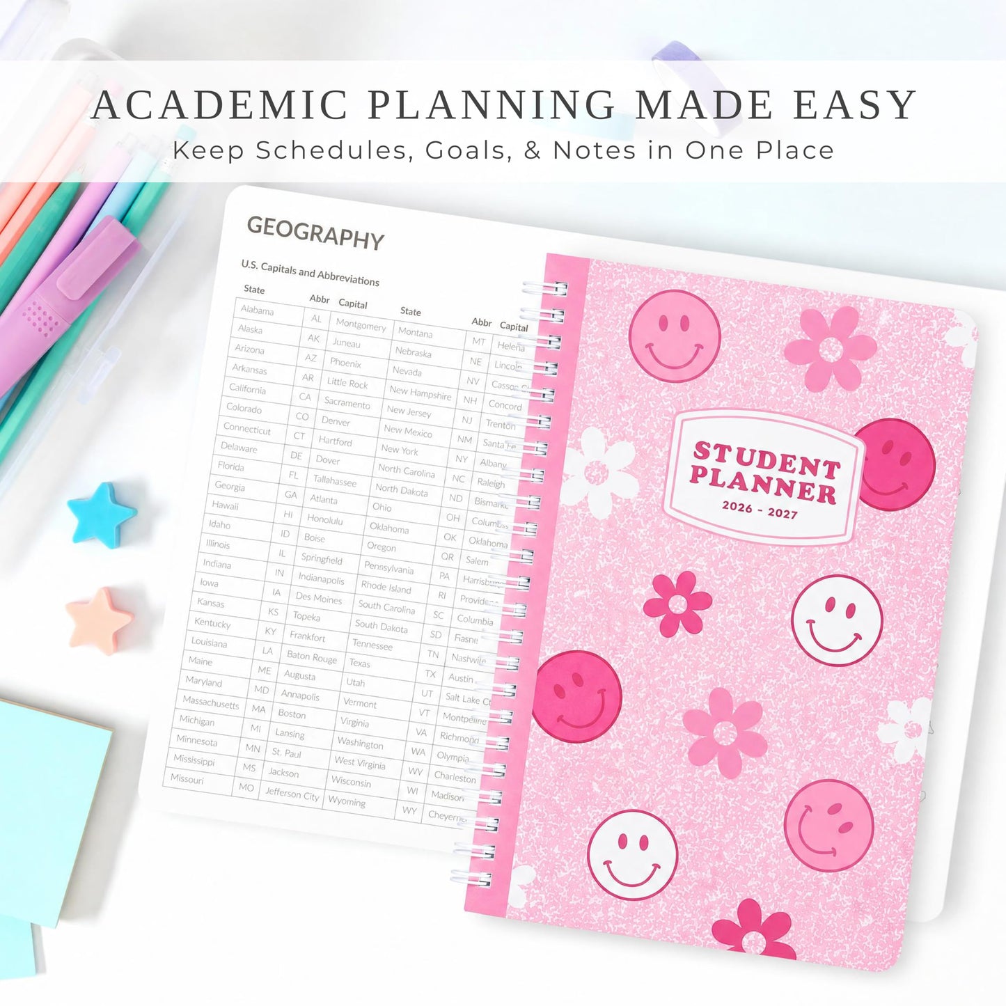 Aesthetic 2027 Student Planner To Stay Organized - A Beautiful 8.5" x 6.1" Planner for Middle and High School Students with Weekly & Monthly Spreads For The 26-27 Academic Year