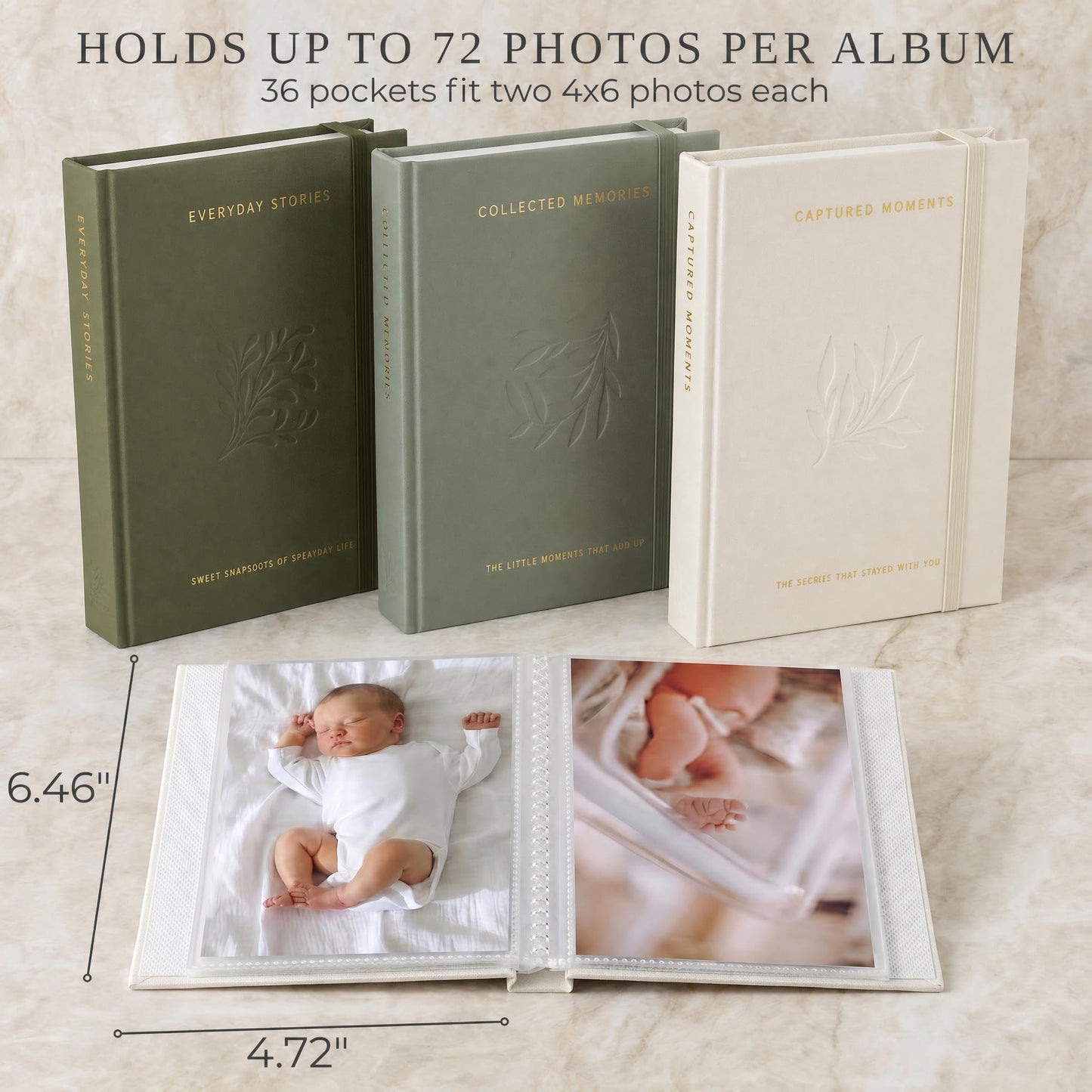 Beautiful Photo Album Set of 3 For 4x6 Photos - Safely Holds Up To 216 Pictures of Unique Memories - The Perfect Small Photo Book Set To Store All Pictures of Treasured Family, Baby or Wedding Moments