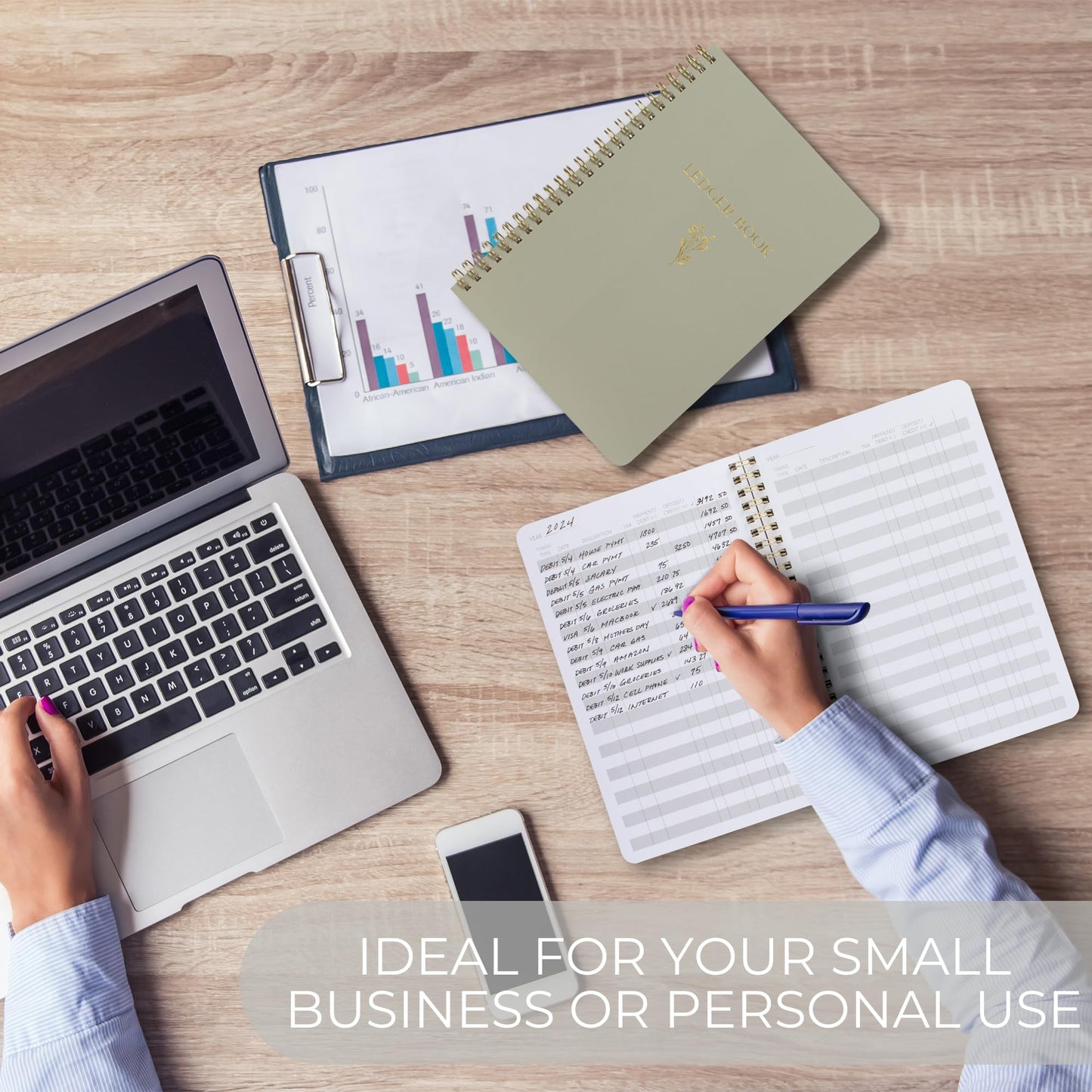 Easy to Use Accounting Ledger Book - The Perfect Expense Tracker Notebook for Your Small Business - Beautiful Personal Finance Checkbook, Income and Expense Log Book