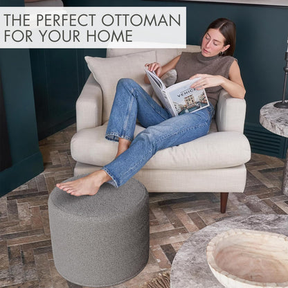 ZICOTO Beautiful Boucle Pouf Ottoman and Foot Rest - Elevate Your Living Room Decor with Lightweight Comfort and Charm - A Round Modern Foam Filled Foot Stool Perfect to Rest Your Feet