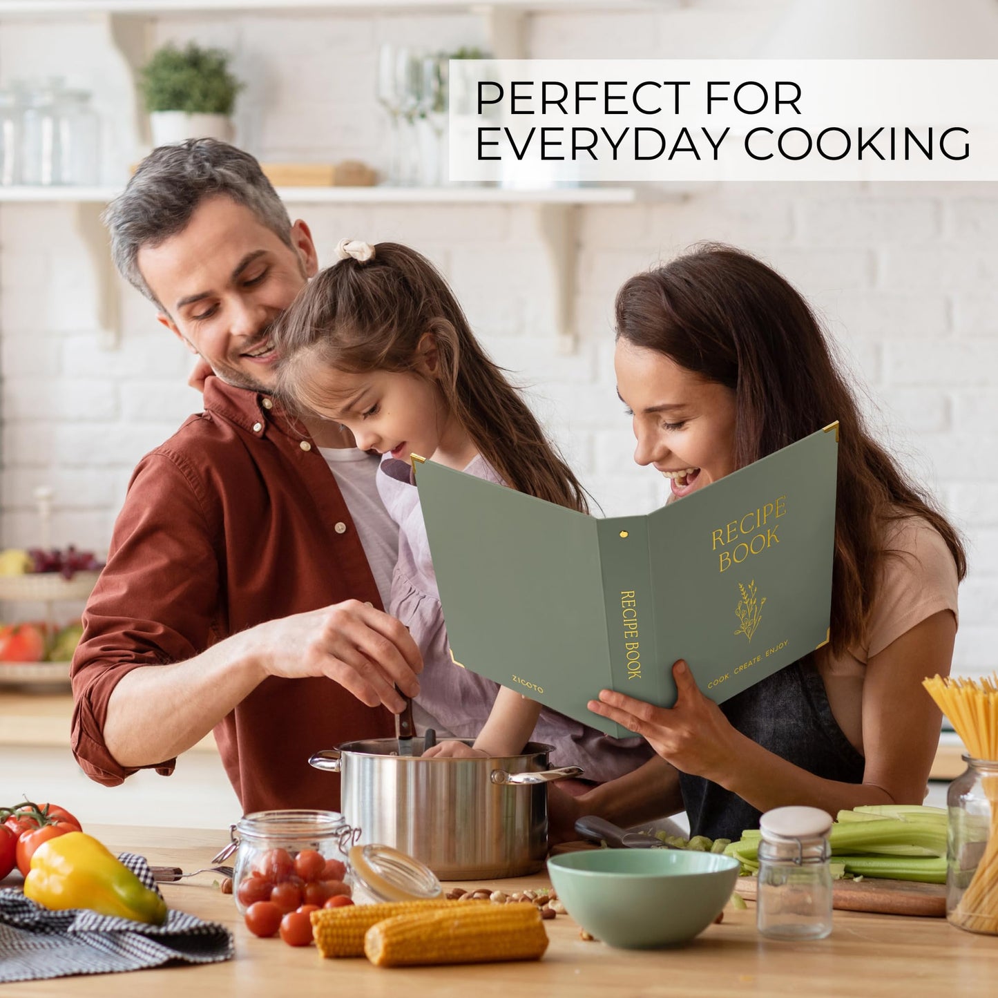 Aesthetic 8.5" x 11" Recipe Binder with Waterproof Cover - The Perfect Recipe Book with Plastic Sleeves to Write in Your Own Recipes - Quality Blank Cookbook Binder, Cards incl.