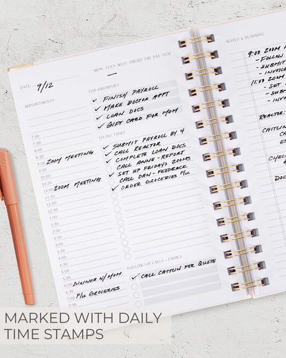 ZICOTO Aesthetic Daily Planner And Notebook With Hourly Schedule - Beautiful Spiral To do List Notepad For Work/Home to Organize Tasks And Appointments - Stylish School/Office Supplies Book For Women