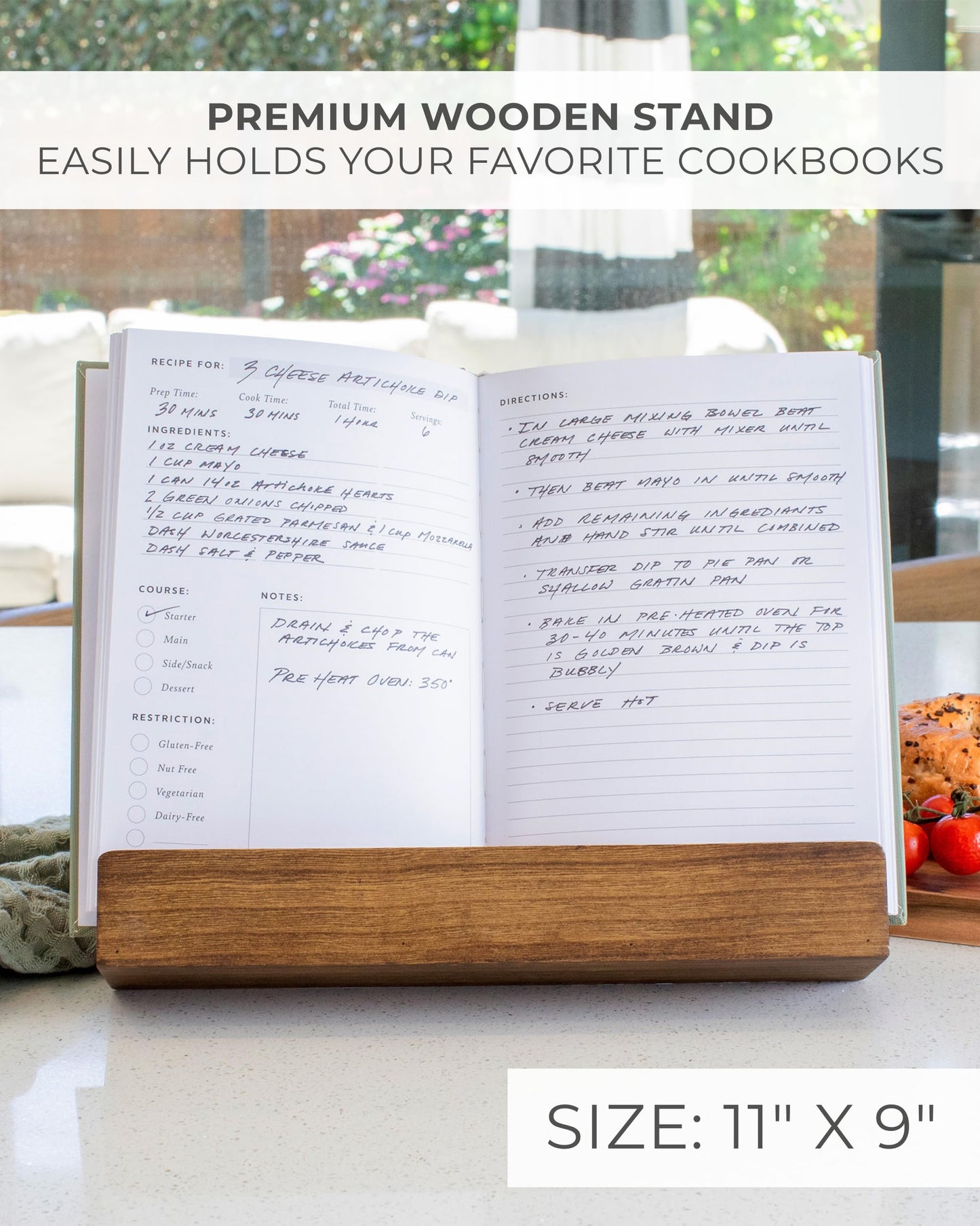 Beautiful Cookbook Stand for Your Kitchen Counter - Solid Wood Stand Easily Keeps Cook or Recipe Books Open for Convenient Cooking - Perfectly Fits Your iPad/Tablet and Enhances Any Kitchen Decor