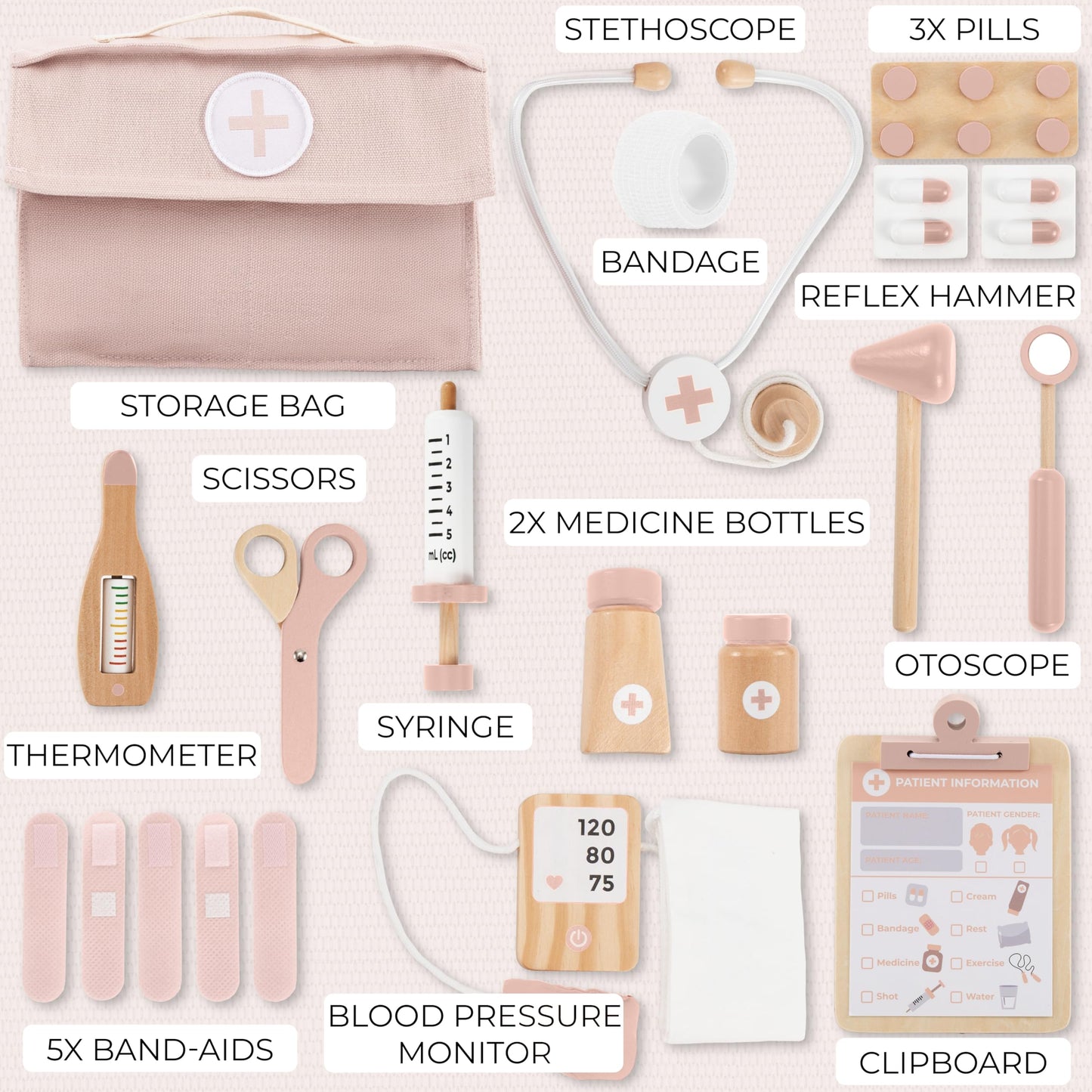 Wooden Doctor Play Set for Toddlers - A Complete Durable Pretend Play Medical Kit for Kids 3-5 with Realistic, Non-Toxic Tools & Carrying Case