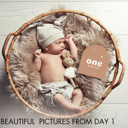 Beautiful Baby Monthly Milestone Cards - The Perfect Cards for Adorable Milestone Pictures of Your Newborn Boy/Girl - 15 Reversible Paper Set incl. Welcome Home & Hello World Sign are A Great Gift