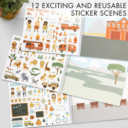 Fun Sticker Book for Toddlers 2-4 Years - Perfect Kids Activity Book with 500+ Beautiful Stickers & 12 Reusable Themes for Entertaining Boys & Girls 4-8 While Traveling - Incl. Coloring Pages