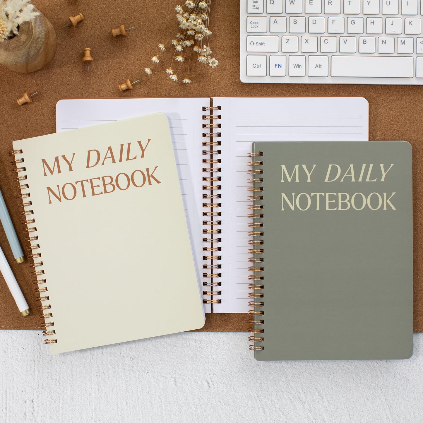 ZICOTO Aesthetic Spiral Notebook Set of 3 For Women - Cute College Ruled 8x6 Journal/Notebook with Large Pockets And Lined Pages - Perfect Supplies to Stay Organized at Work or School