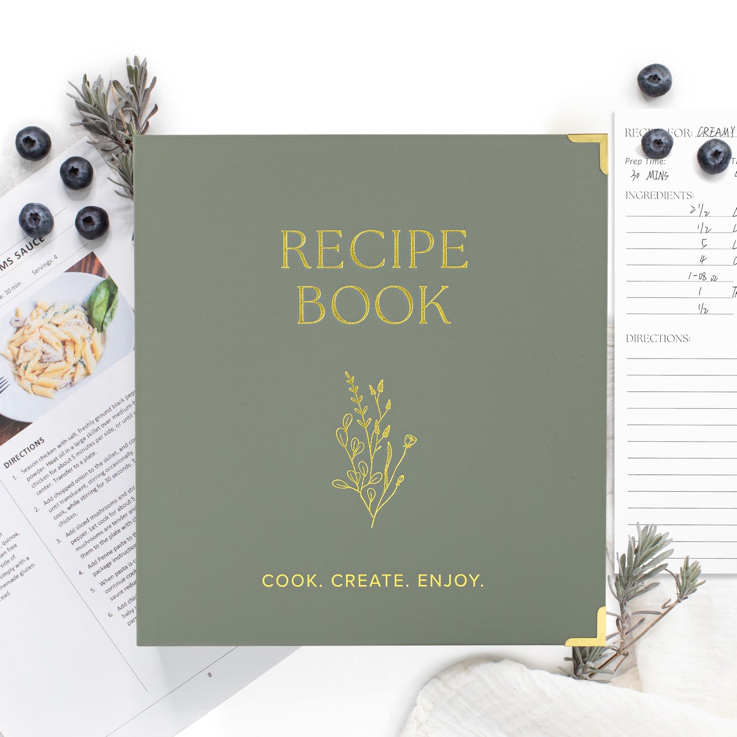 Aesthetic 8.5" x 11" Recipe Binder with Waterproof Cover - The Perfect Recipe Book with Plastic Sleeves to Write in Your Own Recipes - Quality Blank Cookbook Binder, Cards incl.