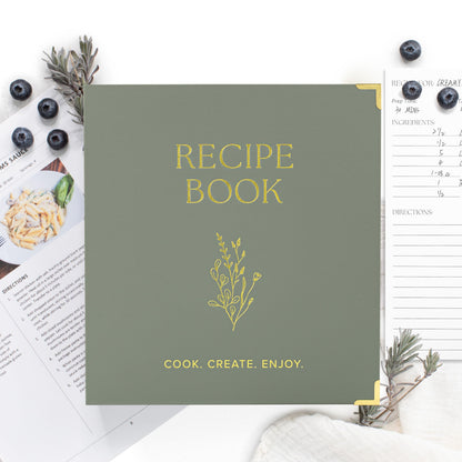 Aesthetic 8.5" x 11" Recipe Binder with Waterproof Cover - The Perfect Recipe Book with Plastic Sleeves to Write in Your Own Recipes - Quality Blank Cookbook Binder, Cards incl.