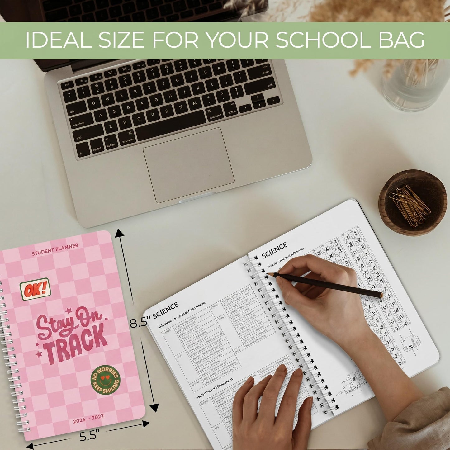 Aesthetic 2026-2027 Student Planner To Stay Organized - A Beautiful 8.5" x 5.8" Checkered Planner for Middle and High School Students with Weekly & Monthly Spreads For The 26-27 Academic Year
