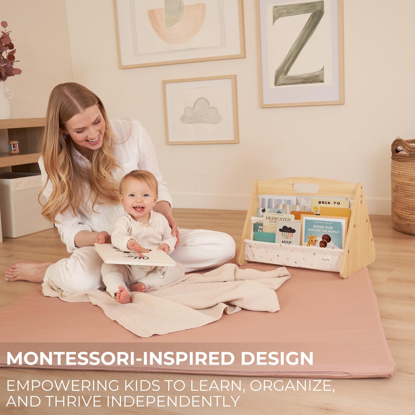 Decorative Bookshelf for Toddlers and Kids - Beautiful Montessori Shelf to Display All Books for Your Little One - The Perfect Nursery Organizer for Your Baby Girl/Boy´s Bedroom & as Play Room Decor