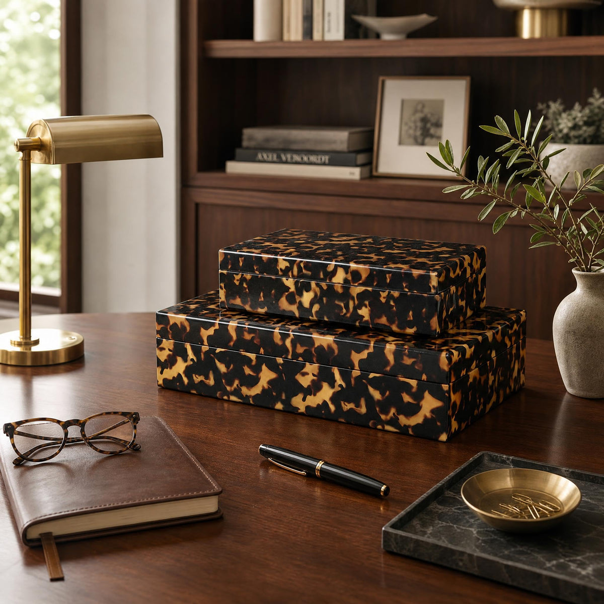 ZICOTO Decorative Storage Boxes - Set of 2 Tortoise Shell Organizer Boxes