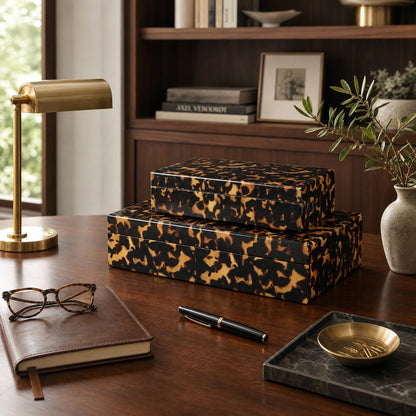 ZICOTO Decorative Storage Boxes - Set of 2 Tortoise Shell Organizer Boxes
