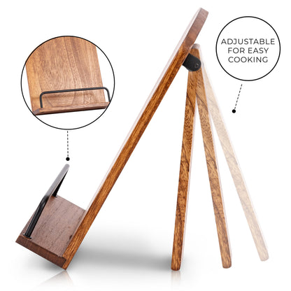Beautiful Cookbook Stand for Your Kitchen Counter - Solid Wood Stand Easily Keeps Cook or Recipe Books Open for Convenient Cooking - Perfectly Fits Your iPad/Tablet and Enhances Any Kitchen Decor