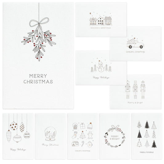 ZICOTO Beautiful Doodle Christmas Cards Set of 20 - Incl. Bulk Envelopes, Matching Stickers And Storage Box - Perfect to Send Warm Holiday Wishes to Friends and Family