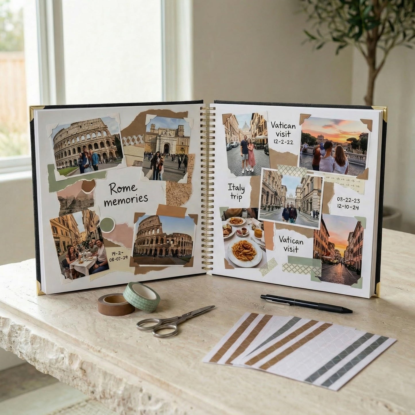Elegant Scrap Book with Linen Cover and Gold Accents - Beautiful Photo Book & Memory Album for Preserving Cherished Photos - Lovely Gift