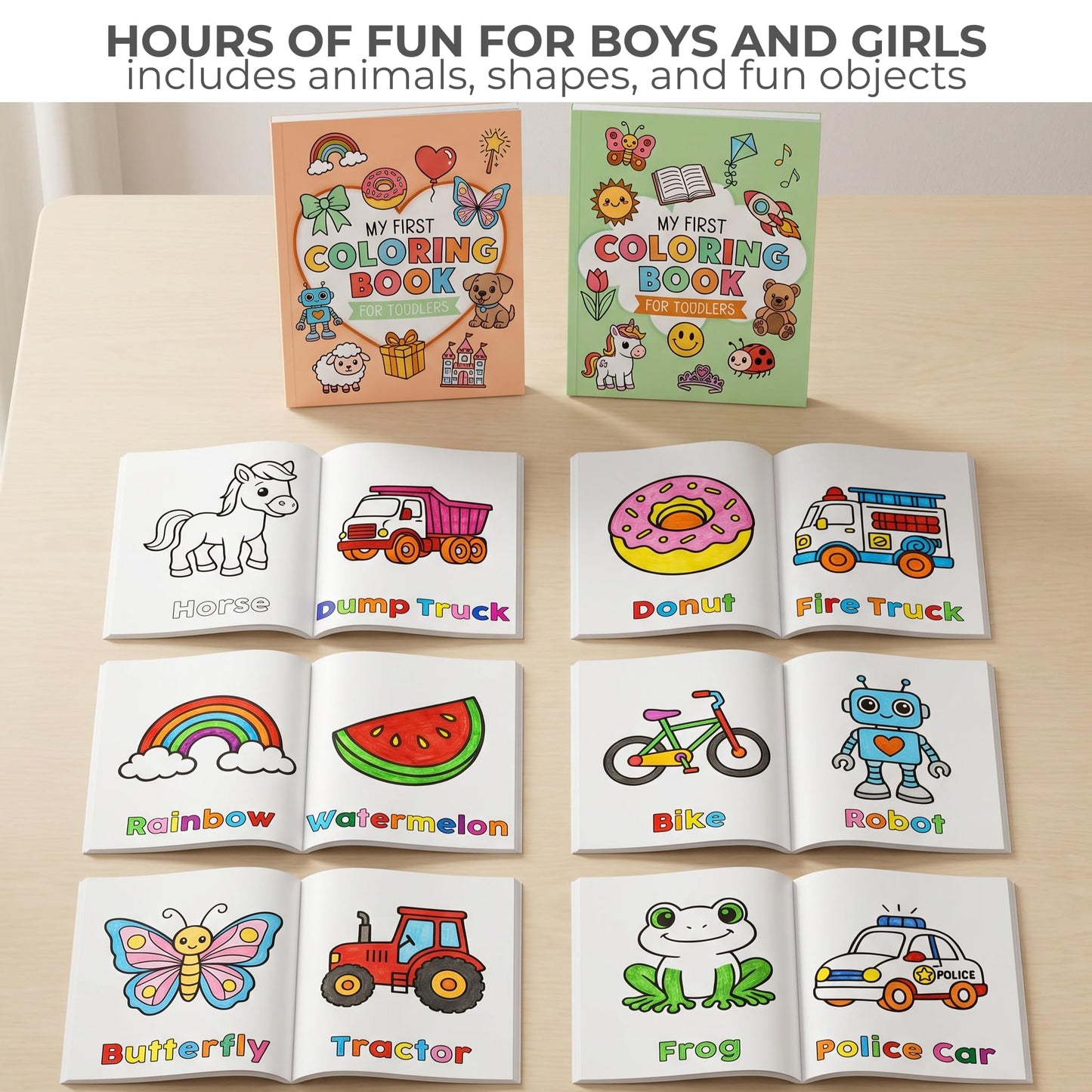 ZICOTO Fun Coloring Book for Toddlers - Set of 2 Cute My First Toddler Coloring Books with Big Simple Designs - Easy Learning Activity Book for Kids, Boys and Girls to Keep Little Ones Engaged