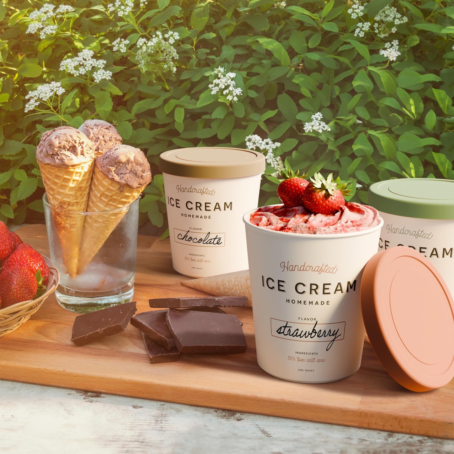 ZICOTO Set of 3 Reusable Ice Cream Containers 1 Quarts ea. - Perfect for Homemade Sorbet, Frozen Yogurt Or Gelato - Stackable Storage Pint Containers, Stickers And Lids Stores Easily In Freezer