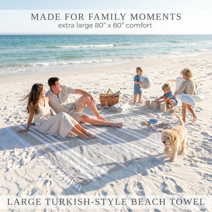 ZICOTO Beach Blanket Oversized for Family Beach Days & Picnics – Large Turkish Beach Towel, Quick-Drying and Sand-Resistant – Soft 80x80 Inch Outdoor Blanket, Lightweight Cotton Blend