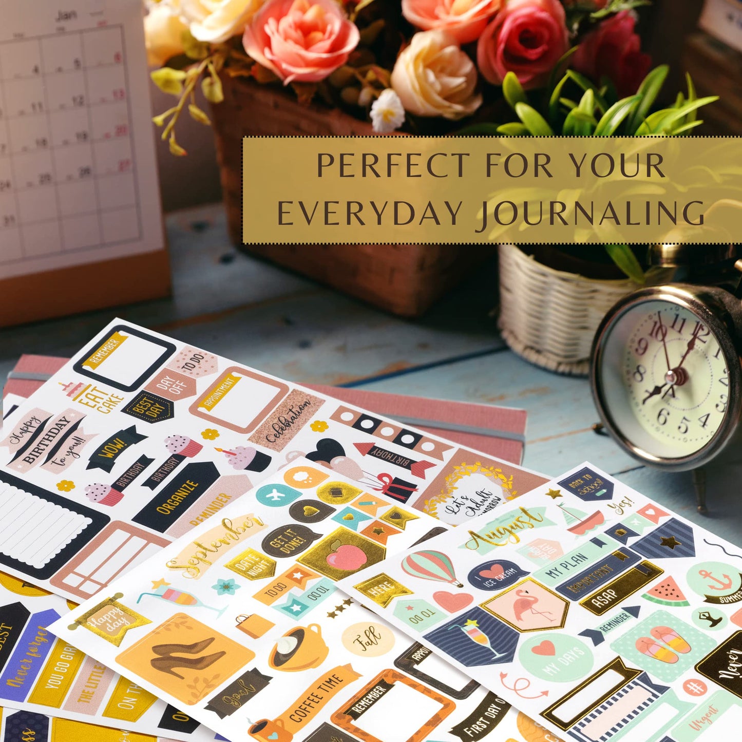 Aesthetic Gold Foil Planner Stickers - 1250+ Stunning Design Accessories Enhance and Streamline Your Planner, Journal and Calendar