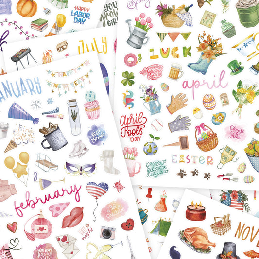 Aesthetic Monthly Planner Stickers - Beautiful Holiday Sticker Set to Enhance Your Planner, Journal or Calendar - Perfect Scrapbook Accessories for Adults with All Year Holidays & Vintage Stickers