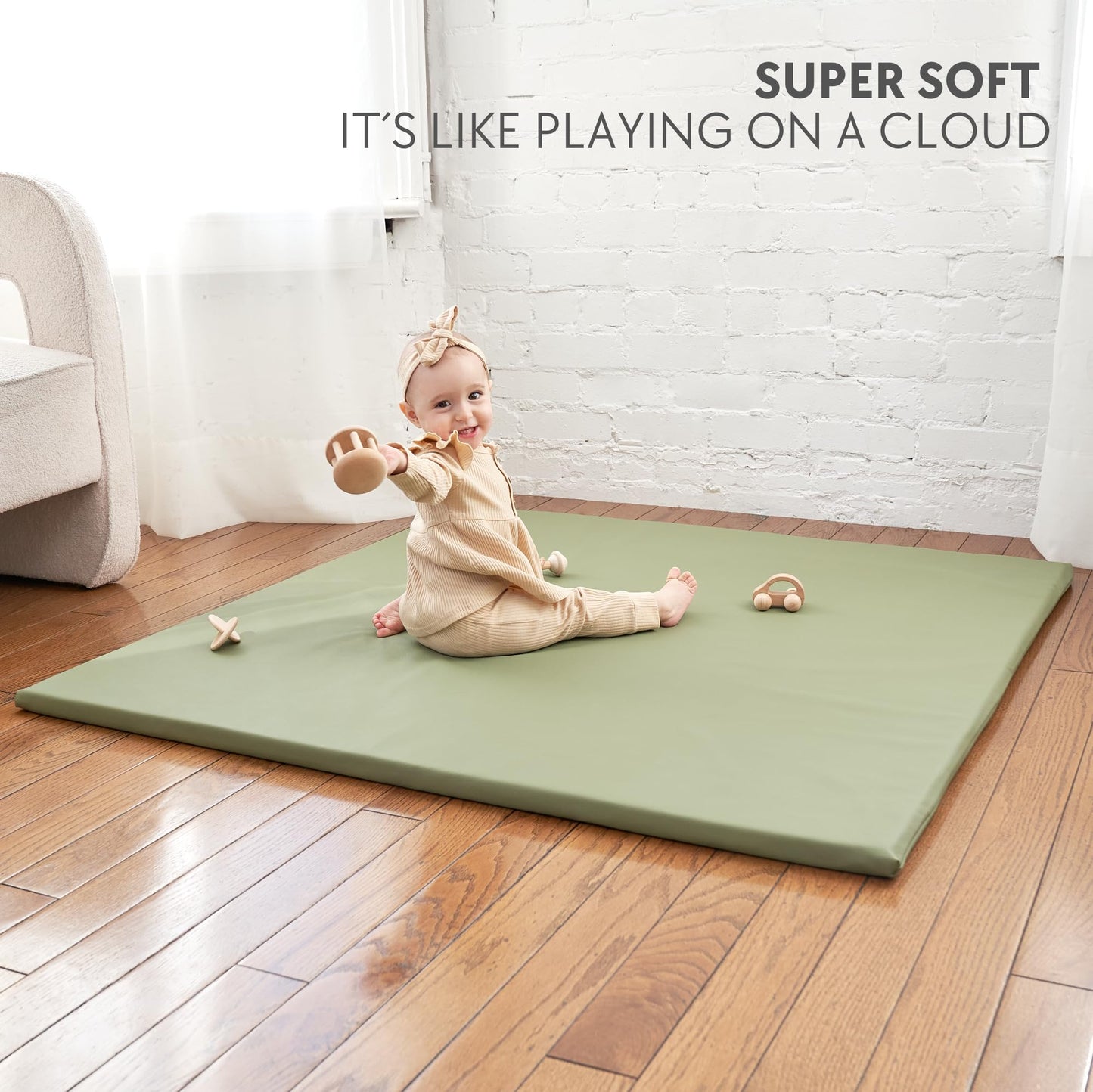 Stylish Padded Baby Play Mat for Your Boy or Girl - Extra Thick & Super Soft Vegan Leather Floor Mat Creates A Safe Play Area for Little Ones - A Beautiful Playmat That Fits Nicely Into Any Playroom
