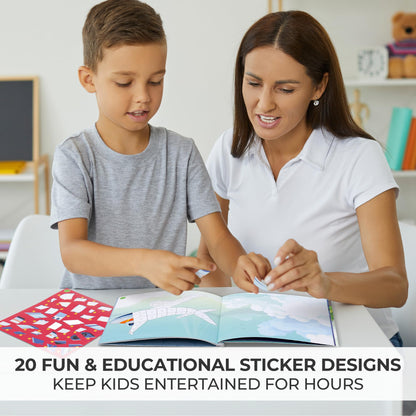 Fun Paint with Sticker Books for Kids Set of 2 - Entertaining Sticker Activity with Vibrant Themes Keeps Kids Ages 4-8 Busy - Perfect Puzzle to Learn Shapes and Numbers at Home or Travelling