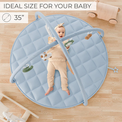 Beautiful Baby Play Gym and Tummy Time Mat - Soft Cotton Mat with 6 Cute Toys Creates The Perfect Activity Area for Your Girl/Boy - Stylish Infant Floor Playmat Fits Nicely with Any Playroom Decor