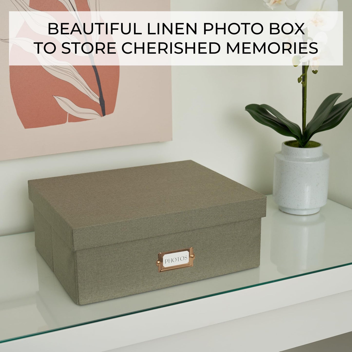 Decorative Photo Storage Box - Sturdy Linen Photo Organizer with Dividers - Stores Up to 850 4x6 Photos - Portable Scrapbook Storage Container with Lid