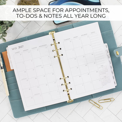 Beautiful 2026-2027 Daily Planner A5 Inserts for 6 Ring Binders - Durable Paper Refill Set 5.5" x 8.3" - Refills for Notebook Incl. Tabs & Monthly Calendar Spreads - From July 2026 - December 2027