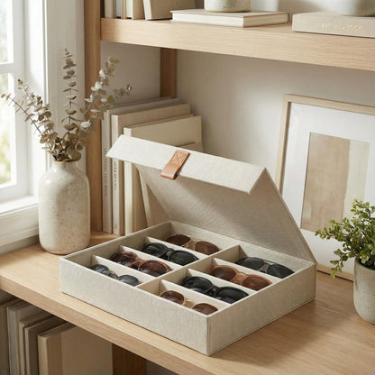 ZICOTO Beautiful Sunglass Storage Organizer For 8 Pairs - Stylish Case/Holder Displays Your Glasses And Protects From Dust