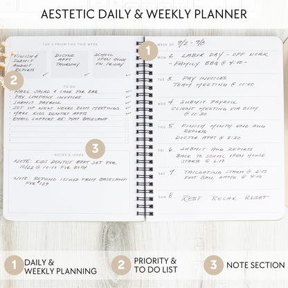 Beautiful Daily and Weekly Planner - To Do List Notebook to Easily Organize Your Agendas And Boost Productivity in School Or At Work - Stylish College or Office Supplies For Women