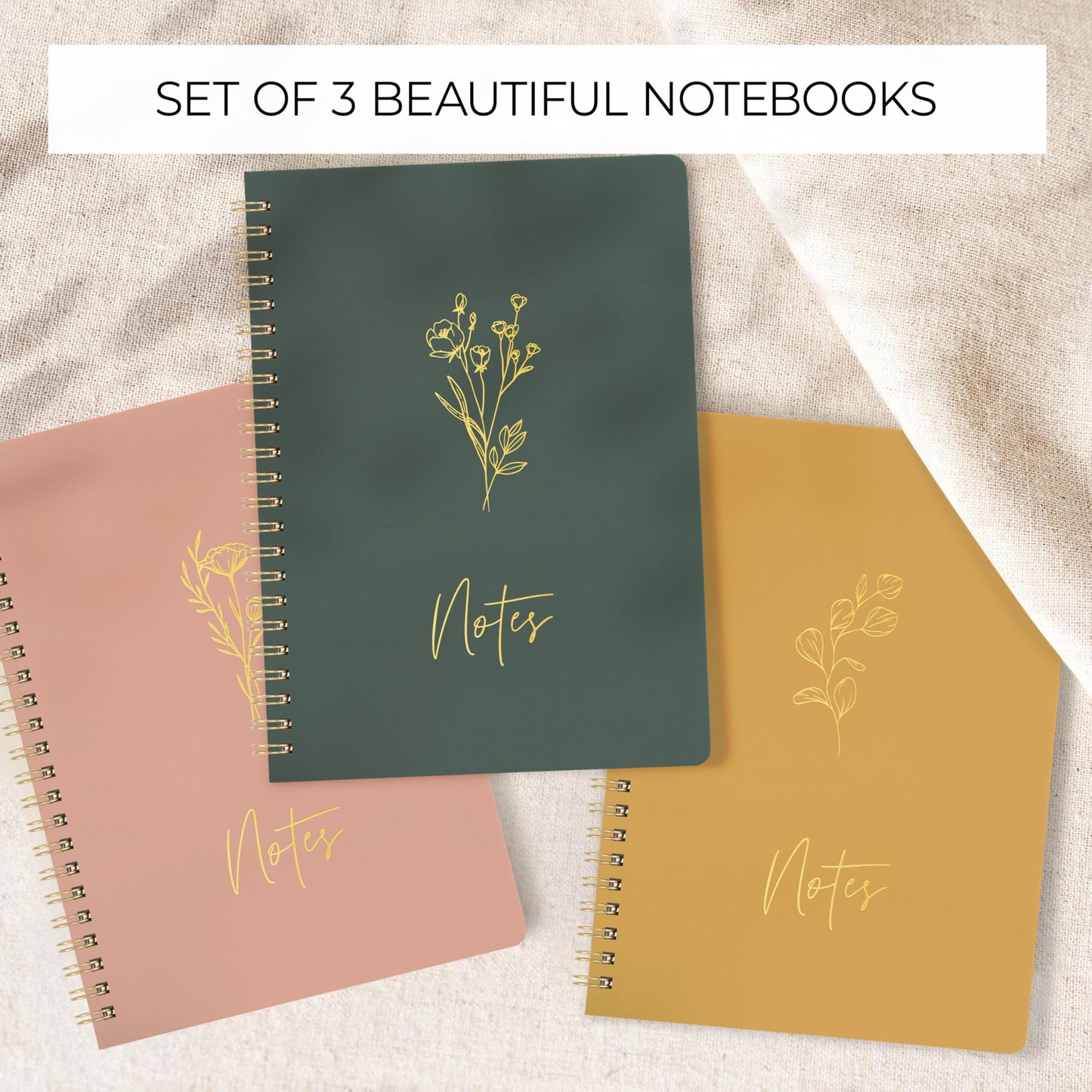 ZICOTO Aesthetic Spiral Notebook Set of 3 - Cute 8x6 College Ruled Journals with Pockets - Perfect for Women to Stay Organized at Work or School