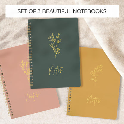ZICOTO Aesthetic Spiral Notebook Set of 3 - Cute 8x6 College Ruled Journals with Pockets - Perfect for Women to Stay Organized at Work or School