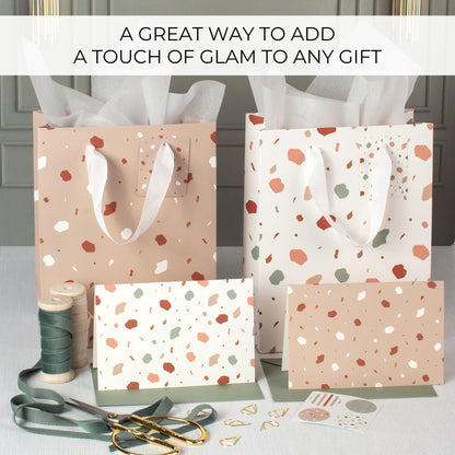 Beautiful Gift Bags Set of 4 - Medium Sized 9" Bags with Handles incl. Matching Tissue Paper, Cards & Small Stickers - Reusable & For Presents of Any Birthday, Weddings, Mothers Day & Other Occasion