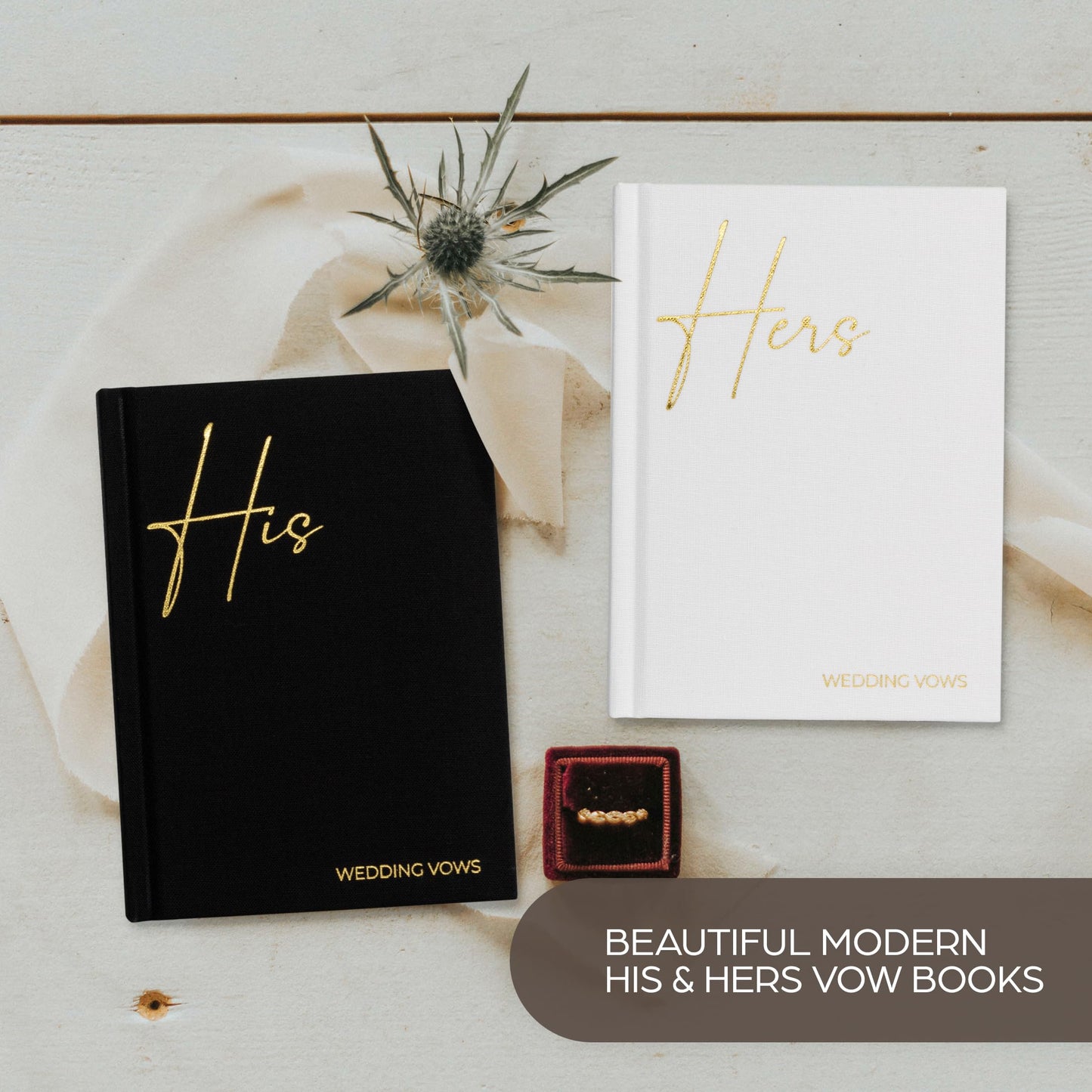 ZICOTO Elegant Linen Wedding Vows With Gold Foil Lettering - Perfectly Sized His and Hers Vows With Plenty Of Pages To Write Whatever is on Your Heart - A Beautiful Addition For The Wedding Day