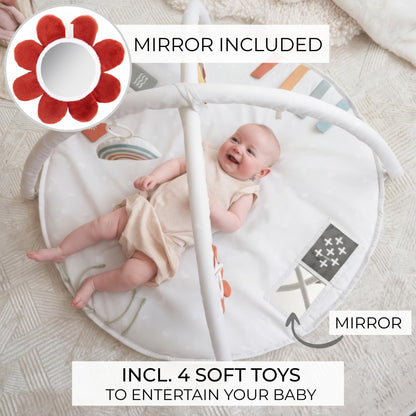 Beautiful Baby Play Gym and Tummy Time Mat - Soft Cotton Mat with 4 Cute Toys & Cards Creates The Perfect Activity Area for Your Girl/Boy - Stylish Infant Floor Playmat for Any Playroom Decor